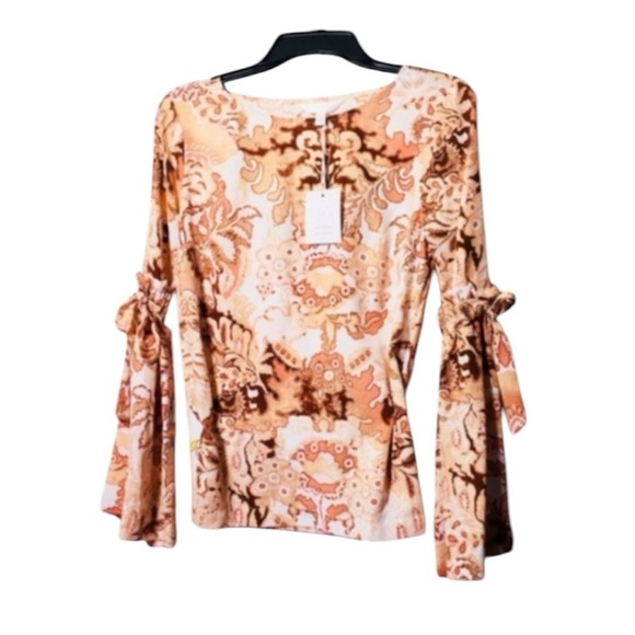 LC Lauren Conrad Womens Boho Floral Long Bell Sleeve Blouse Sz S New - Picture 2 of 8